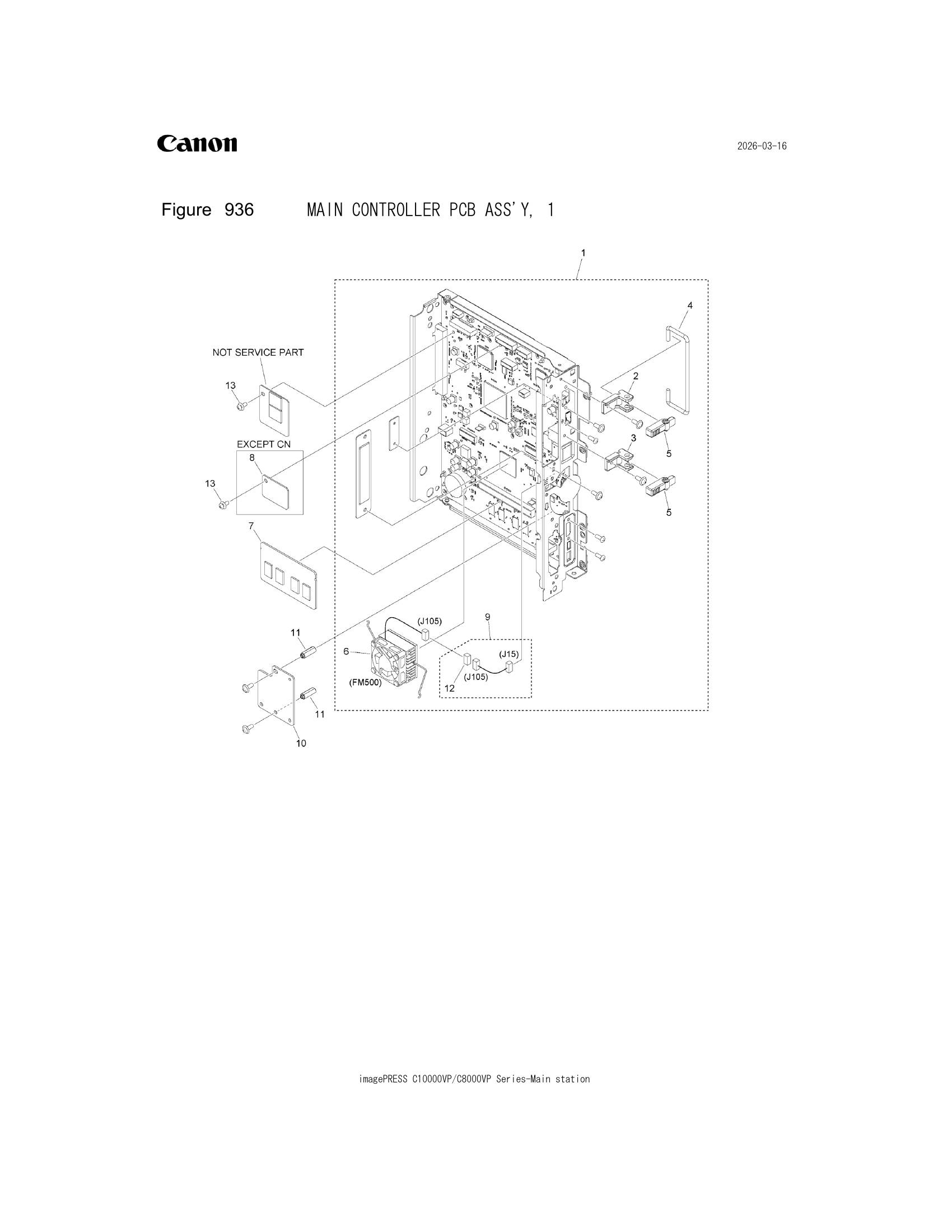 Parts catalogue diagram of the MAIN CONTROLLER PCB ASS'Y, 1 assembly
