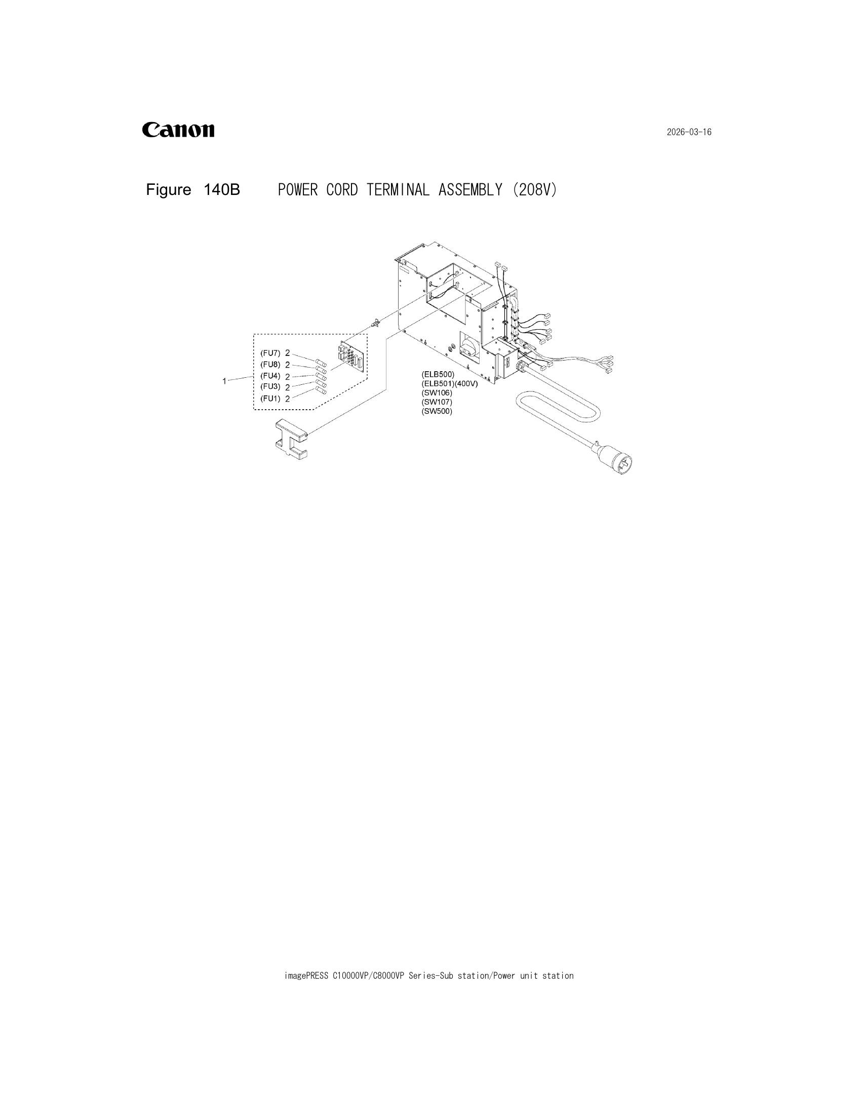 Parts catalogue diagram of the POWER CORD TERMINAL ASSEMBLY (208V) assembly