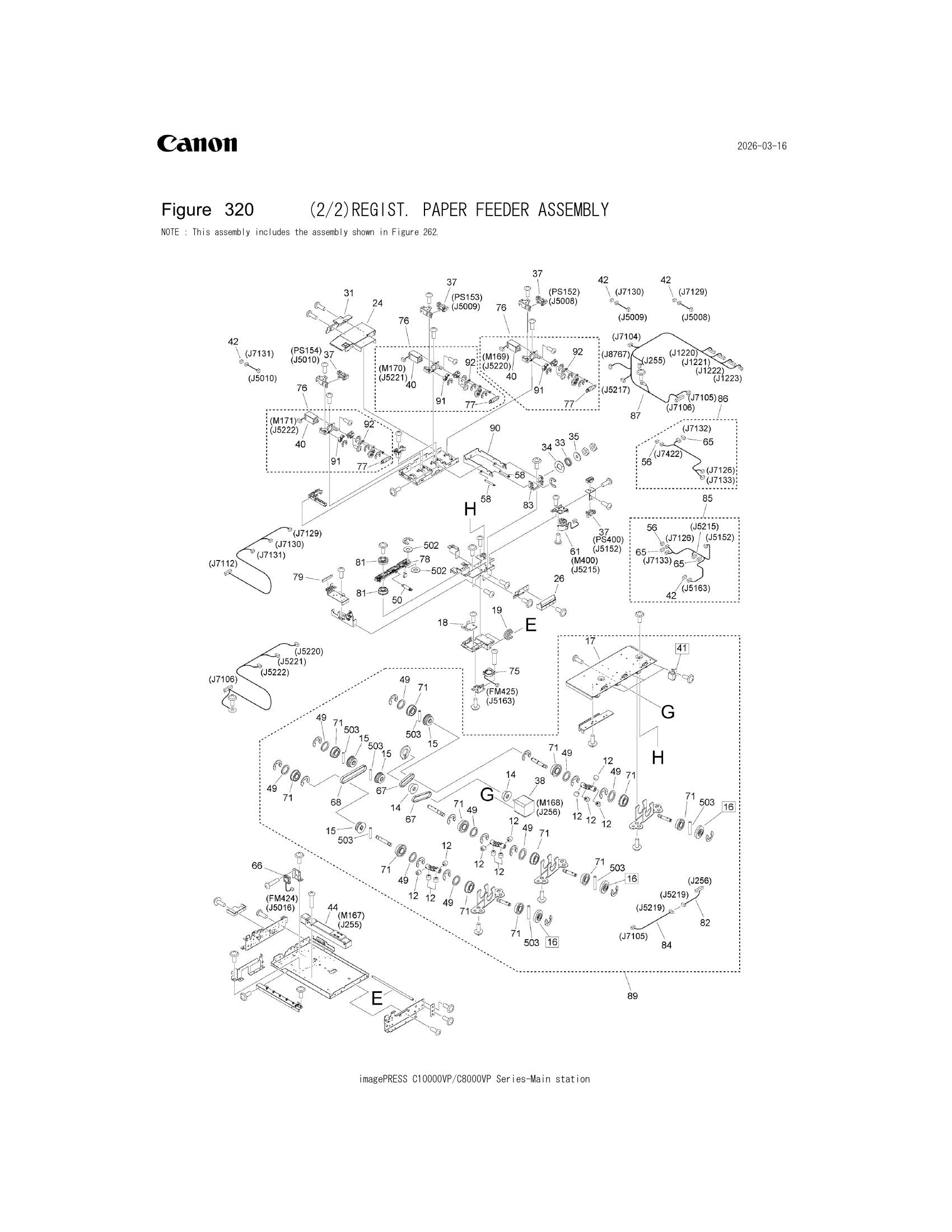 Parts catalogue diagram of the REGIST. PAPER FEEDER ASSEMBLY assembly