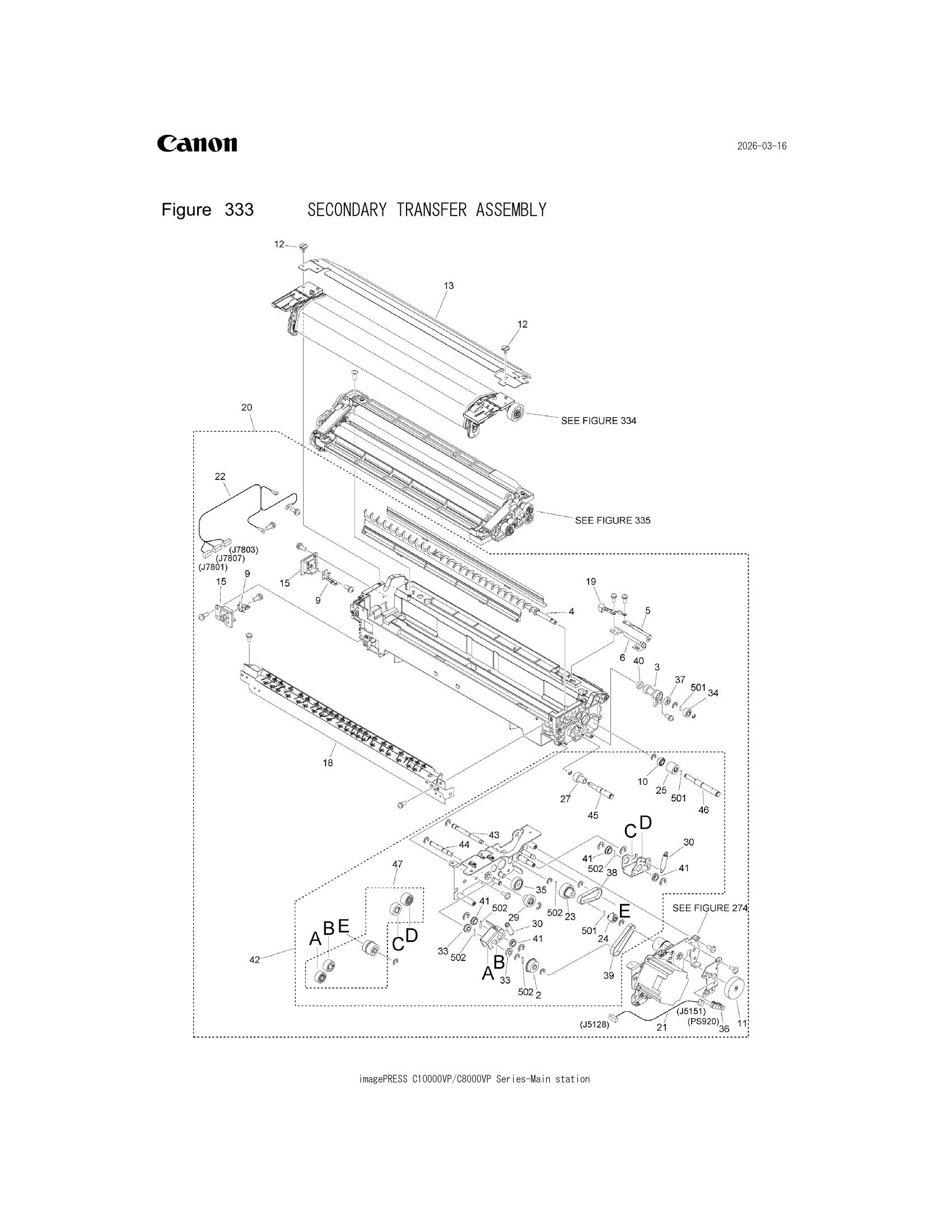 Parts catalogue diagram of the SECONDARY TRANSFER ASSEMBLY assembly