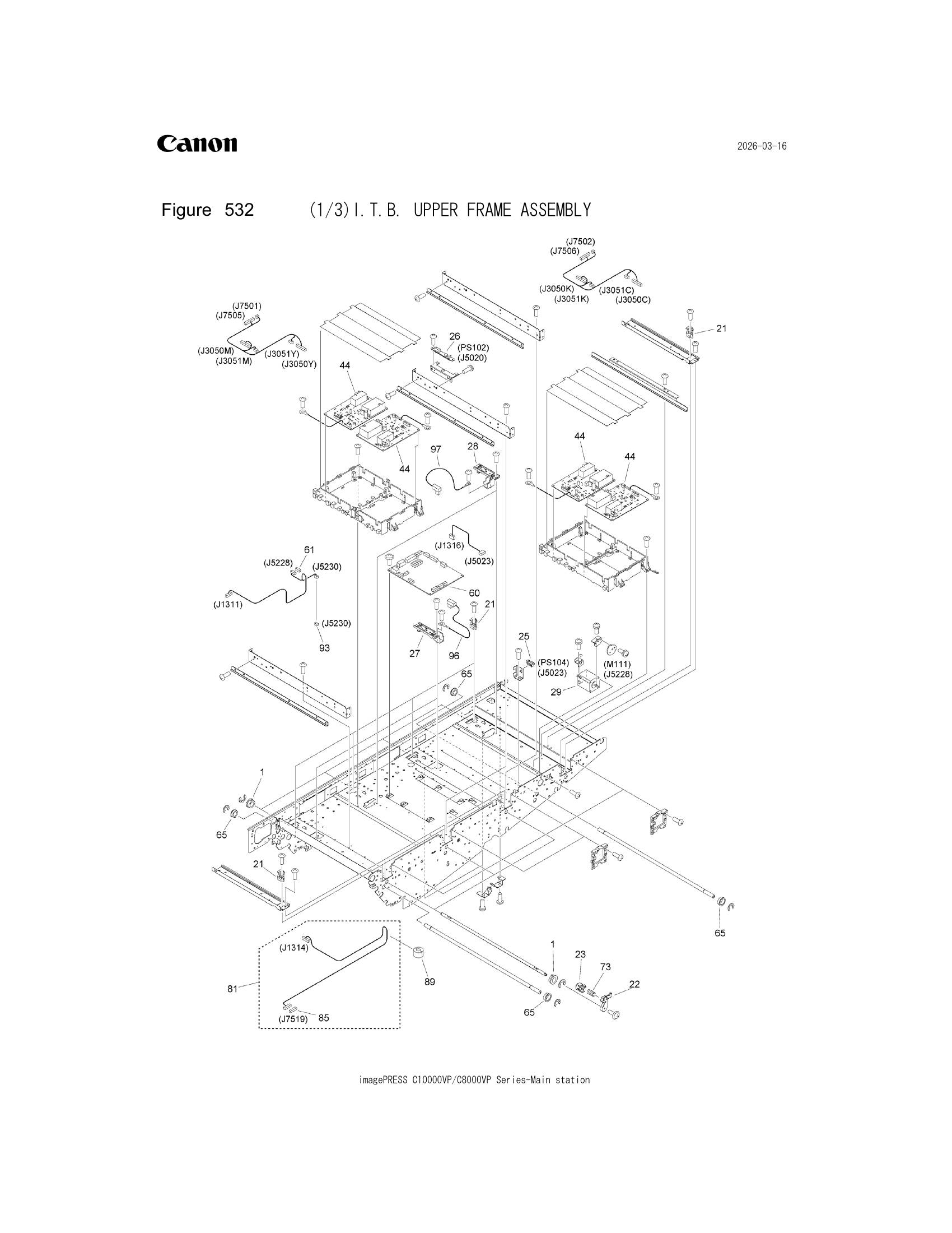 Parts catalogue diagram of the I.T.B. UPPER FRAME ASSEMBLY assembly