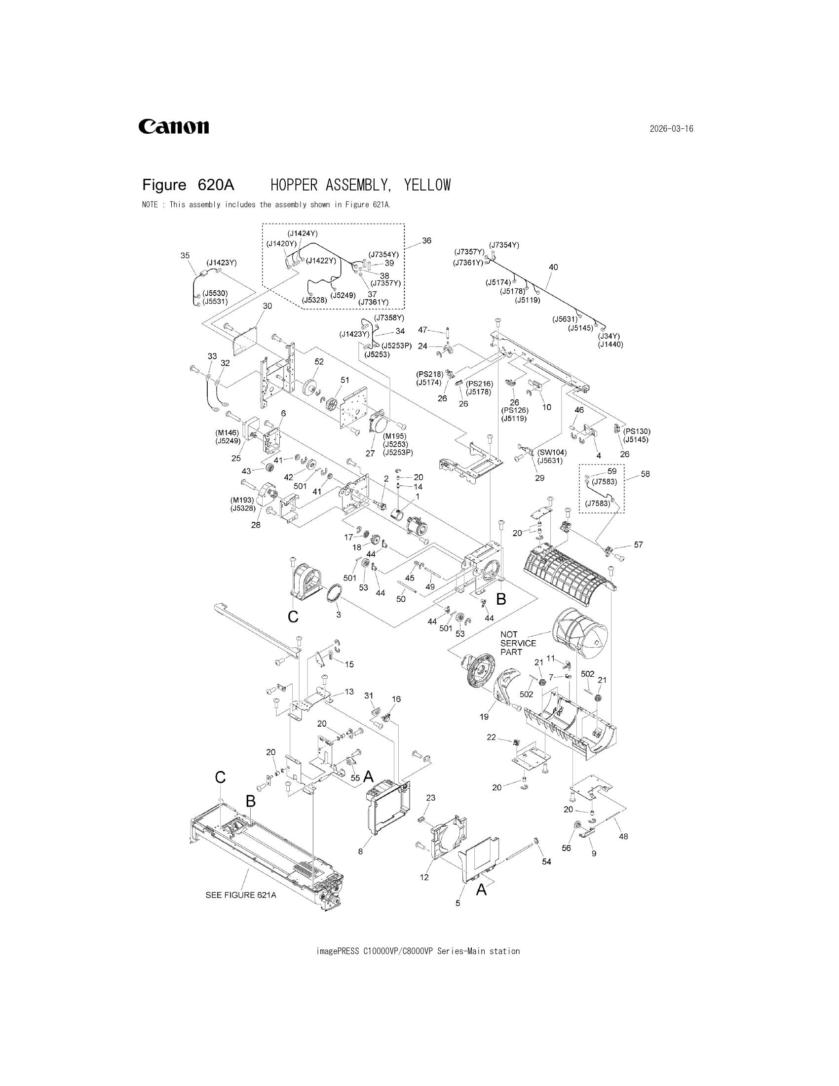 Parts catalogue diagram of the HOPPER ASSEMBLY, YELLOW assembly
